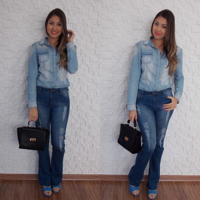 look camisa jeans com calça jeans Total jeans